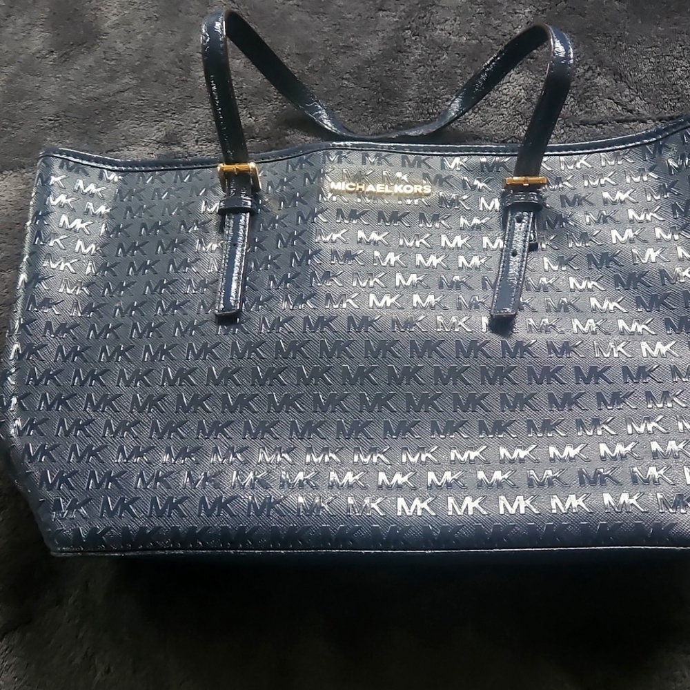 Michael Kors Navy Blue All-over Logo Shoulder Bag